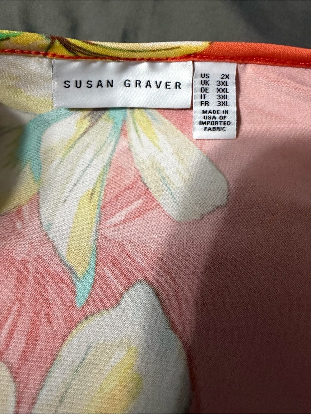 Susan Graver Floral Scoop Neck Tunic Top asymmetrical tie side size 2X tropical - Picture 2 of 10